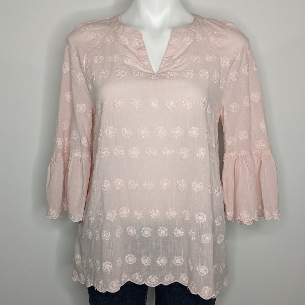 J Jill pink floral embroidered cotton top XS
